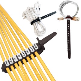 ELYPRO Cable Tie Organizer Set - 8 Reusable Ties, 40 Pins, 45 Labels for Home, Office, Server Room - Durable & Multi-Purpose (Black)