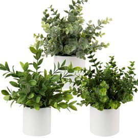 Briful Mini Fake Plants Set of 2 Small Faux Plant Eucalyptus Rosemary Greenery Potted Plants Artificial Decor for Home Table Office Room Desk Bathroom Shelf Kitchen Farmhouse Mantel Decoration