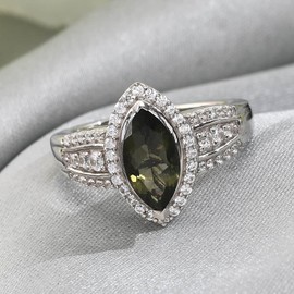 Ct 1 925 Sterling Silver Moldavite Promise Ring for Women Jewelry Valentines Day Gifts for Women Platinum Plated Zircon Bride Size 10