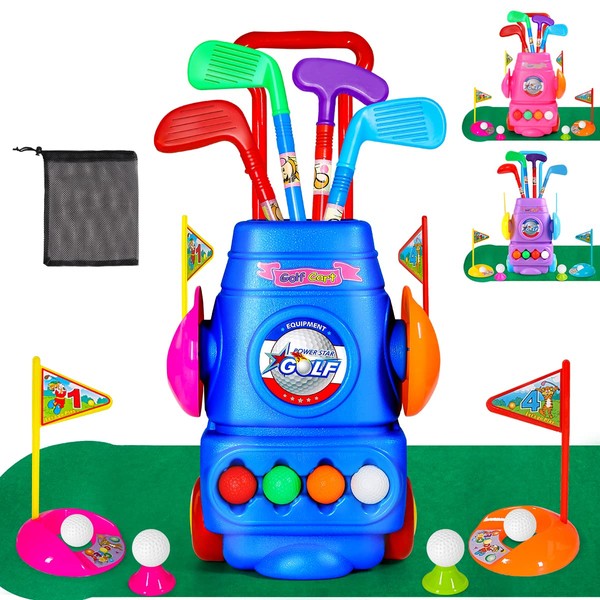 Meland Kids Golf Club Set - Toddler Golf Ball Game Play Set Sports Outdoor Toys Birthday Gifts for Boys Girls 3 4 5 6 Year Old (Blue)