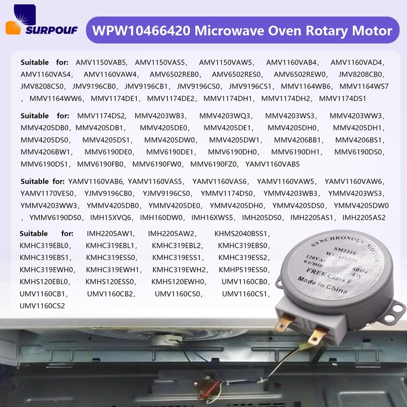 WPW10466420 Microwave Turntable Motor (100-120V) Compatible with Whirl-pool Replace W10210848