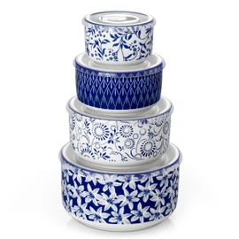 vancasso Ceramic Nesting Bowls with Lids Set of 4, Serving Bowls for Food Storage, Prep Bowl, Ceramic Bowl for Kitchen, Microwave & Dishwasher Safe, 60+36+20+10 Oz, Series SELENE