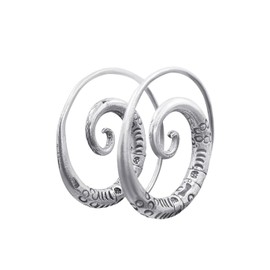 81stgeneration Karen Hill Tribe Silver Spiral Theader Earrings With a Tribal Pattern - Pull-Through Chunky Hoop Earrings - 925 Sterling Silver Thai Jewellery for Women - Unique Festival Hoops