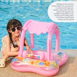 Flotador de piscina para bebés, Flotador inflable para bebé con toldo y parasol Asiento seguro Juguetes de verano para jugar en la playa con forma de barco Para niños pequeños (Rosa)