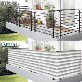 Coarbor 3'x25' Balcony Privacy Screen Fence Apartment Patio Privacy Screen Balcony Cover Balcony Décor 90% Blockage for Balcony Porch Deck Patio Backyard Grey White Strip