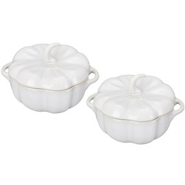 STAUB Ceramic 2-pc Petite Pumpkin Cocotte Set, 0.75-qt/24-oz, Rustic Ivory