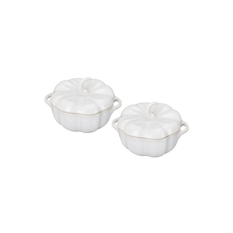 STAUB Ceramic 2-pc Petite Pumpkin Cocotte Set, 0.75-qt/24-oz, Rustic Ivory