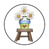 handmade 48 COUNTRY FLOWER POT DAISIES ENVELOPE SEALS LABELS STICKERS 1.2" ROUND