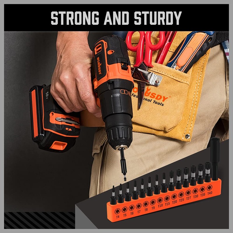 HORUSDY 15-Piece Torx Head Screwdriver Bit Set, T4-T40 Tamper Proof