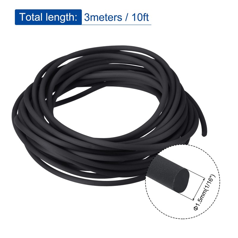 sourcing map Solid Rubber Cord Tubing 10ft 1.5mm(1/16") Dia Matte