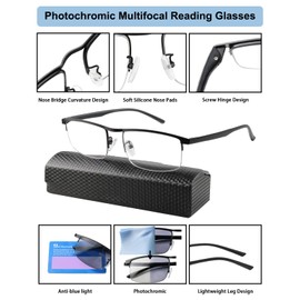 Progressive Photochromice Reading Glasses For Men Women,Multifocal Transition Glasses Outdoor Sunglasses Anti UV/Blue Light (Black, 2.0, x)