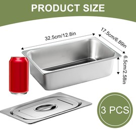 Breading Bowls Set of 3 GN Containers with Lid, Gastronorm Container, Stainless Steel Breading Set for Chops, Heat-resistant Gastro Containers, 17.5 x 11 x 10 cm