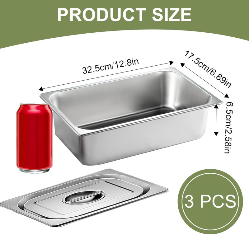 Breading Bowls Set of 3 GN Containers with Lid, Gastronorm