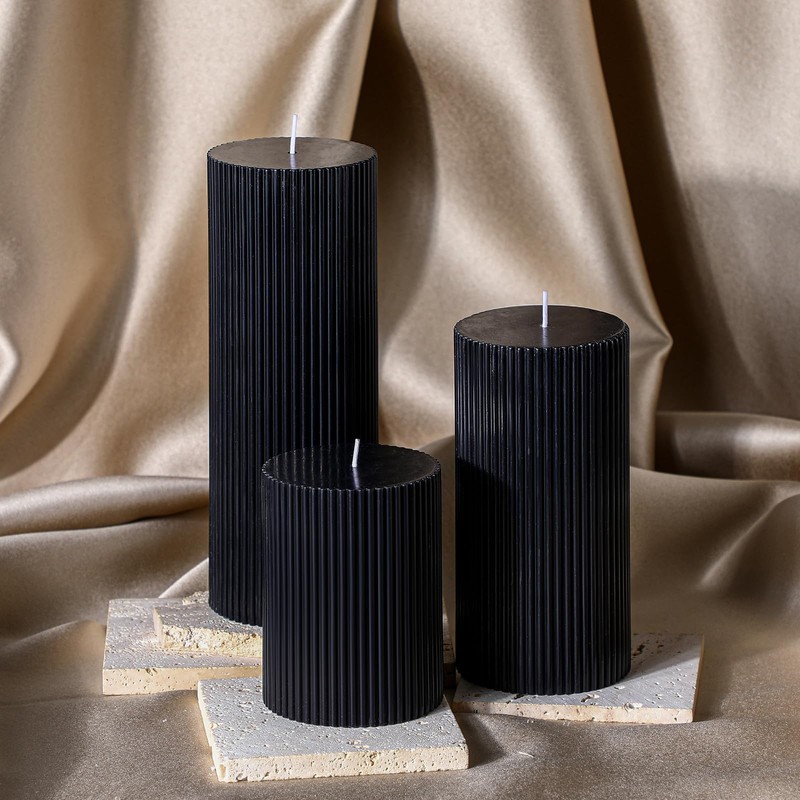 Conelist Ribbed Pillar Candles Set of 3, Width 3" High