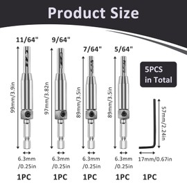 4 Pcs Self Centering Drill Bit, Hinge Drill Bit Set for Woodworking Precision, 4 Sizes (11/64", 9/64", 7/64", 5/64"), Accurate Self Centered Drilling for Hinges, Lock Plates and Wood Projects