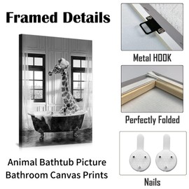 IUNTWEIE Animal Bathroom Pictures with Frame, Funny Deer Canvas Poster in Bathtub Black White Pictures for Living Room Bathroom Decor with Frame (A4 (21 x 29.7 cm), Animal -6)