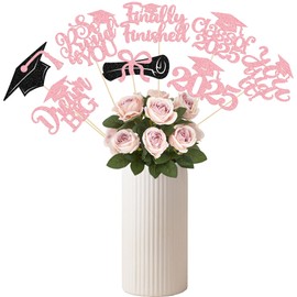 Gyufise 16Pcs Prom 2025 Centerpiece Sticks Class of 2025 Table Flower Centerpieces Sticks Congrats Grad Party Decorations for 2025 Graduation College Prom Party Supplies Pink