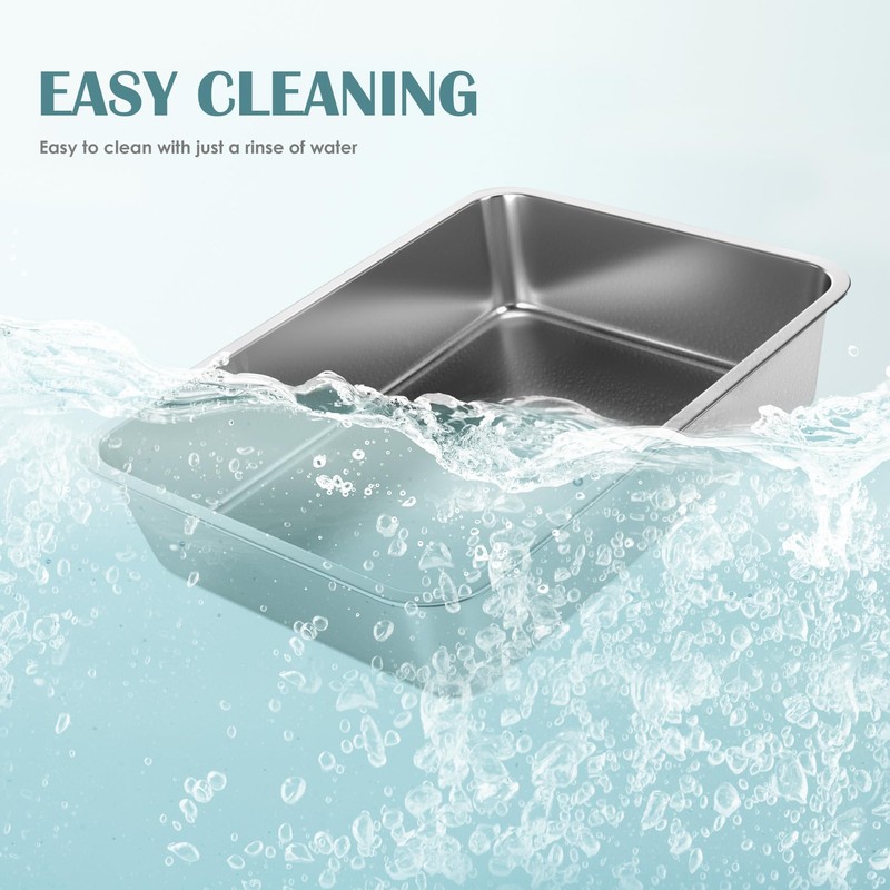 IKITCHEN Stainless Steel Cat Litter Box, Large Metal Litter Pan