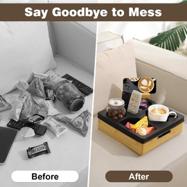 Kssiaz Couch Cup Holder Tray, Sofa Cup Holder with Rotatable Phone Holder, Couch Caddy for Bed Sofa Organizer, Waterproof Anti-Spill Cup Holder for Snacks Beverage Remote, Black