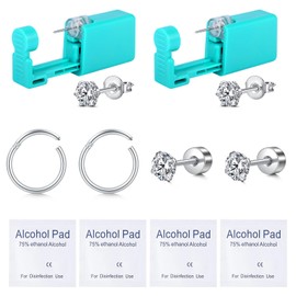 AVYRING Ear Piercing Gun Kit - 2 Pcs Silver Self Ear Piercing Kit with Earring Stud Hypoallergenic Steel Tools at Home 20g Flat Back Earrings Hoop Cartilage Earring