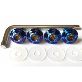 Kuroobaa Titanium Car License Plate Bolt License Plate Frame Titanium Alloy Anti-theft Screws M6 Set of 4 (Blue)
