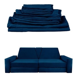 YEFU Replacement Cover for 15pcs Modular Kids Play Couch, Washable Premium Velvet Fabric, Cover Only, Foam not Included, Blue