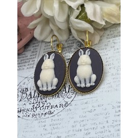 FANCY FOX BOUTIQUE Bunny Rabbit Chocolate Gold Wedding Setting Anniversary Earrings Cameo Birthday