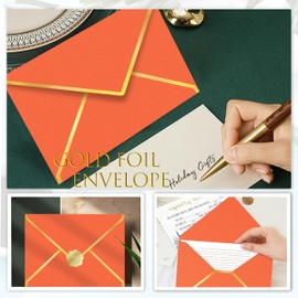 AVERZELLA 60 Pack Gold Envelopes 5x7 Orange, 250G Pearled Cardstock A7 Envelopes for Invitations Business Mailing Envelope with Gold Foil Border, A6 4x6 Envelopes for Wedding Baby Shower Cards