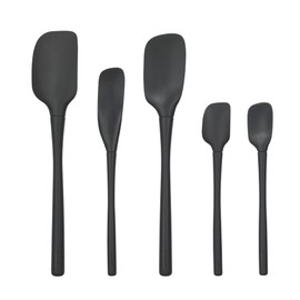 Tovolo Juego de utensilios de silicona de 5 piezas (negro): espátula, espátula cuchara, raspador de tarros, mini espátula, mini espátula cuchara