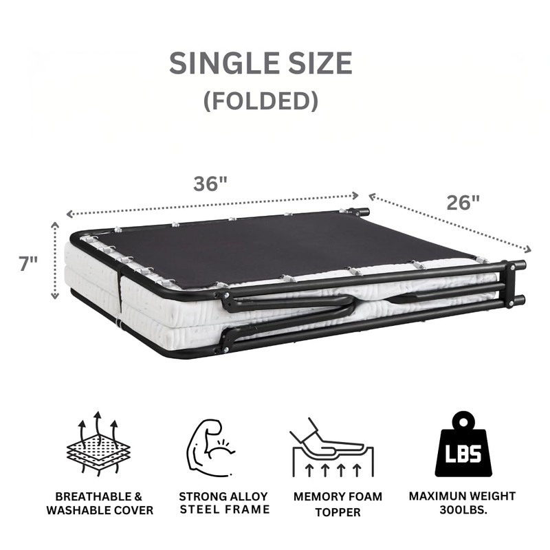 Simmons Beautysleep, IMCE030CBS, Folding Guest Bed, 3" Memory Foam Mattress,