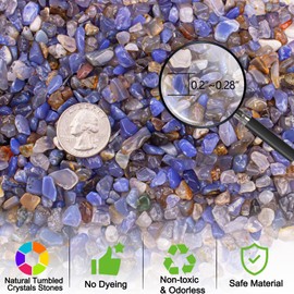 EZEELAI 0.5 Lb Blue Agate Crushed Stone Tumbled Chips Bulk, Natural Polished Aquarium Gravel Rocks Crystals Stones Decorative Fish Tank Pebbles Vase Filler - 5-7mm
