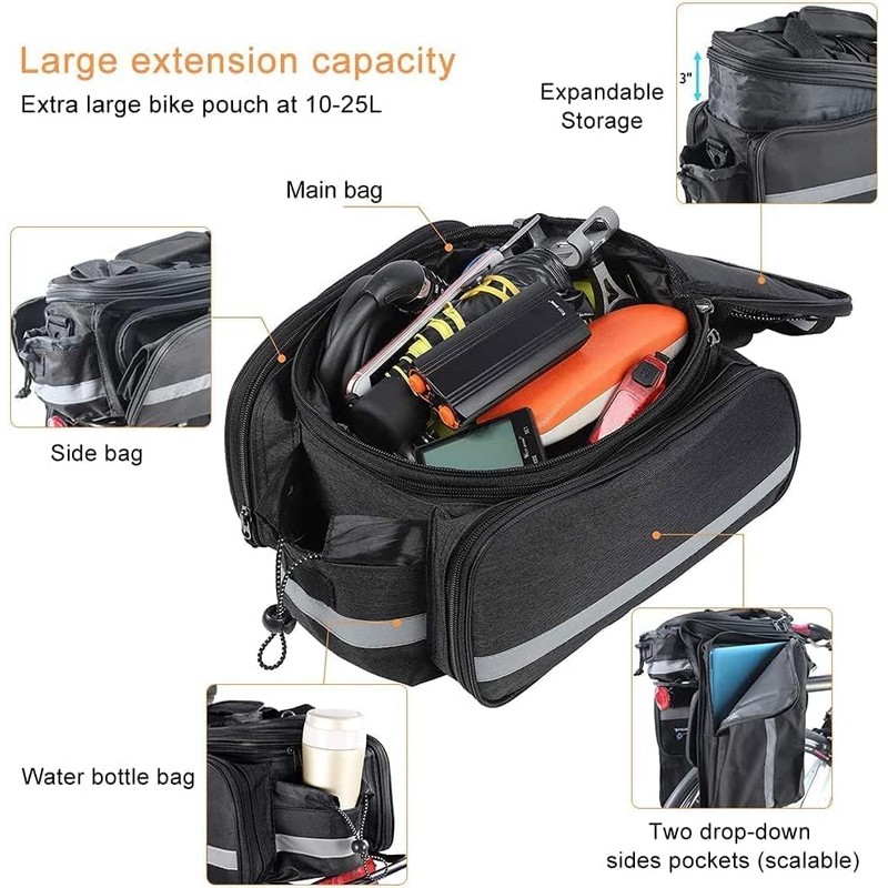 KLERICER Bike Rear Rack Bag,10-25L Bicycle Trunk Bag with Rain