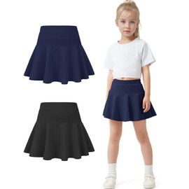 BOOPH - Paquete de 2 faldas deportivas para niñas pequeñas con pantalones cortos para tenis y golf franceses, Negro/Azul marino, 6-7 Años
