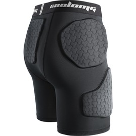 COOLOMG Youth Kids Football Girdle Shorts with Cup Pocket 5 Built in Pads Hip,Thigh,Tailbone Padded Shorts for Football Rugby Softball Black M