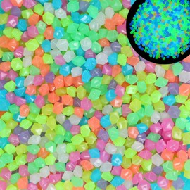 Taicols Glow In The Dark Rocks Outdoor Decorative Stones,300 Pcs Glow Pebbles Decoration In The Dark Luminous Stones,Resin Garden Decorative Stones Glow In The Dark Pebble Small Garden (Mixing colors)