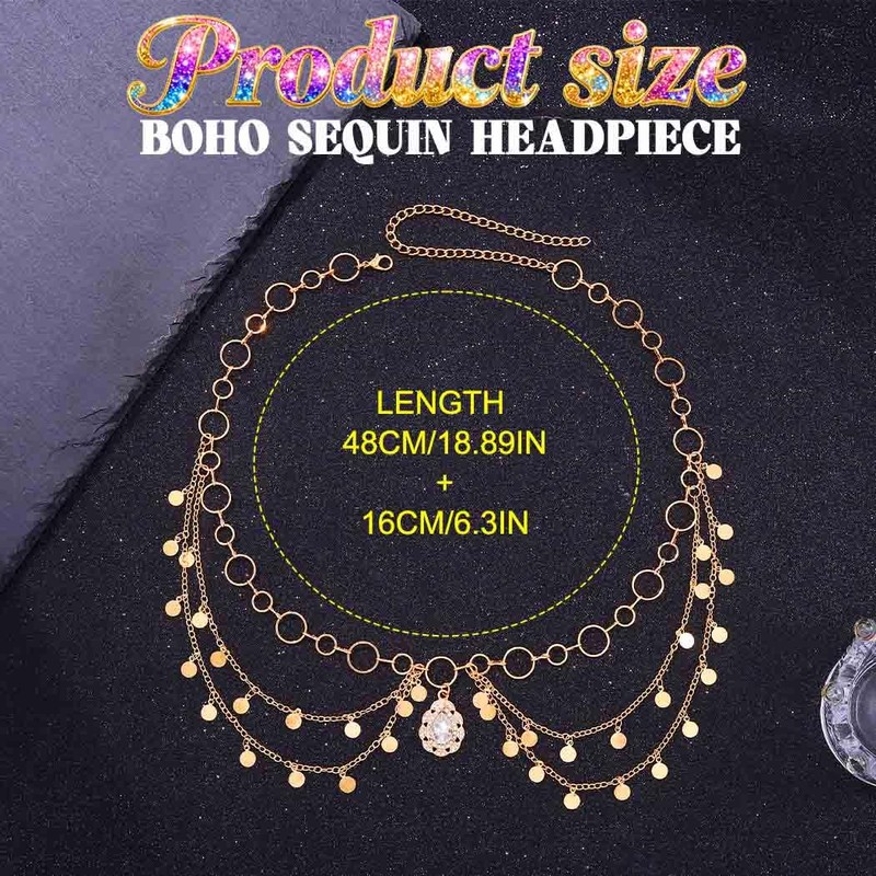 Sixexey Boho Sequin Head Chain Egyptian Gold Headpiece for Women