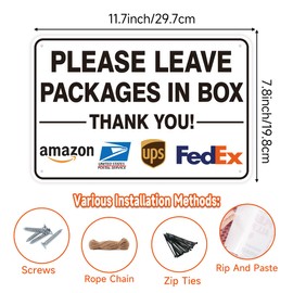 Please Leave Packages and Deliveries In Box Sign, Self-Adhesive Waterproof and Durable Delivery Signs for Packages, Please Place Packages Here Sticker for Home, Office, Shop, Box, Door 11.7"x 7"