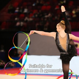 Medsuo 2 PCS Fun Gymnastics Ribbons 78.7 Inch Rhythmic Dance Ribbon Twirling Wands Baton Long Streamers for Artistic Dancing Training Party Circus Carnival Shows - Rainbow