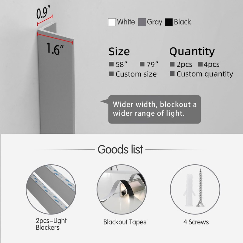 ZSTARR PVC Light Blockers Blackout Light Blocking Strips for Shades