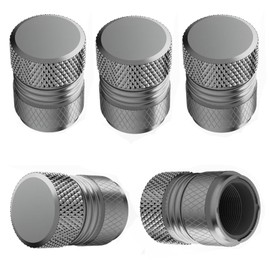 Tire Valve Stem Caps - 5 Pack Corrosion Resistant Premium Anodized Alloy Air Valve Caps Universal for Car SUV Bike Accessories Grey