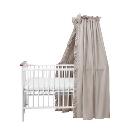 balbina Canopy, 100% Cotton, Decorative Set for Cot, Bed Canopy with Ruffle & Bow, Mosquito Net for Baby Room, Opaque Bed Curtain without Canopy Pole, 240 x 165 cm, Light Brown