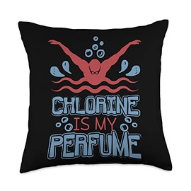 Swimming Swimmer Coach Pool Swim Coach Design Chlorine is My Perfume, Swimming Swimmer Coach Throw Pillow, 18x18, Multicolor
