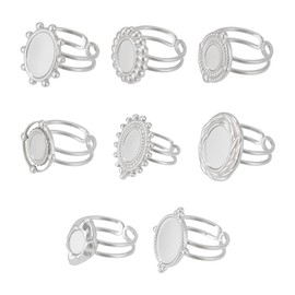 UNICRAFTALE 8 Pieces 8 Styles Oval Cabochon Bezel Blank Tray Ring Base Stainless Steel Finger Ring Components Open Adjustable Cuff Ring Blanks Ring Settings Ring Jewellery Making