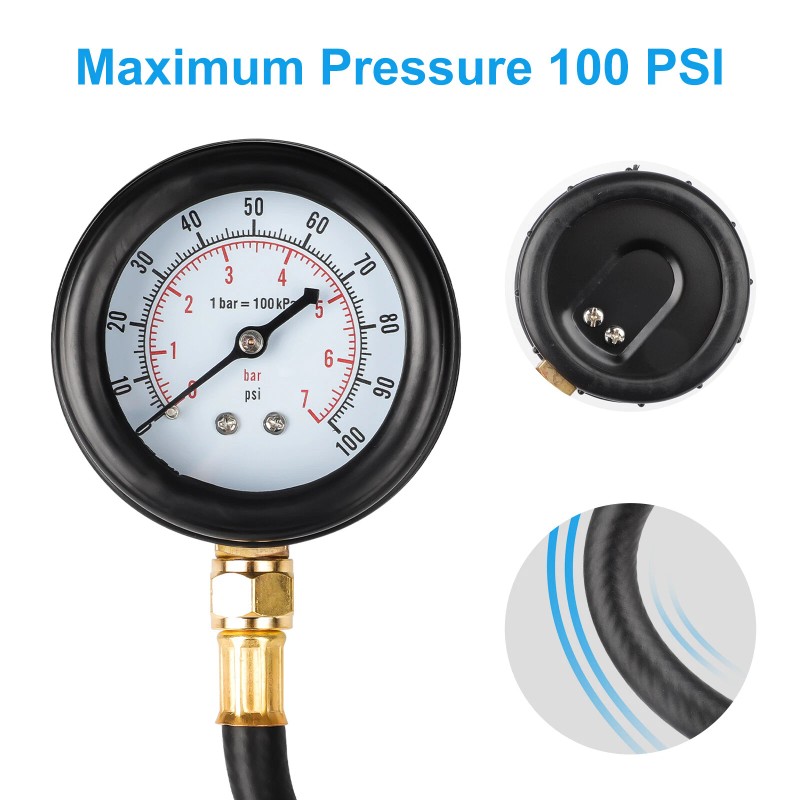 Octoder 100PSI Fuel Injection Pressure Tester Gauge with 3 Quick