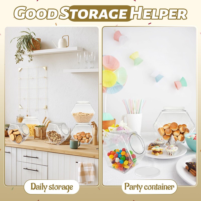Woozettn Plastic Candy Jar,Hexagon Cookie Jars for Kitchen,Clear Hexagonal Containers