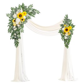 Muhanjia Artificial Arch Flowers Kit(Pack of 4),2Pcs Artificial Flower Arch Decor, 2Pcs Drapes, Ceremony and Reception Background Rose Decoration, Rose Sunflower Floral and Outdoor Party Decor