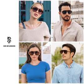 SOJOS SJ2255 - anteojos de sol estilo aviador retro para mujer, Marrón, M