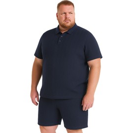 Alix & Belle Men's Big & Tall Knit Polo Shirt & Shorts Set - Textured Cable Knit, Casual Summer Outfit Navy 3XLBT