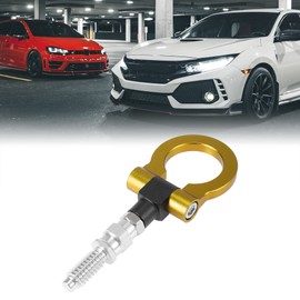 X AUTOHAUX Car Front Bumper Trailer Ring Tow Hook Screw Aluminium Alloy Gold Tone