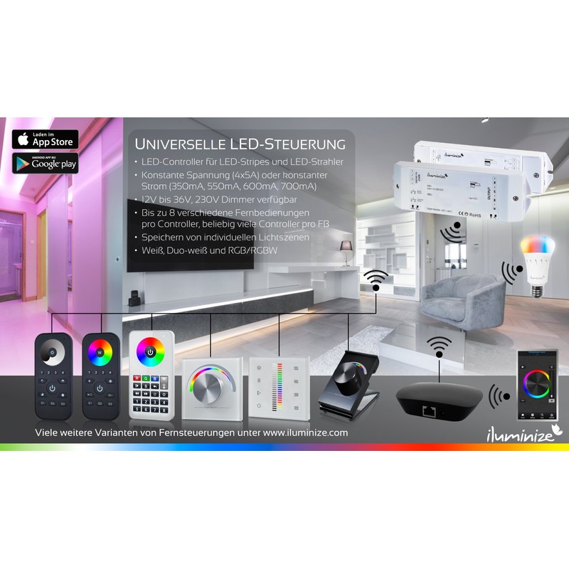 iluminize Wireless remote control: control white LEDs, 4 zones, 3